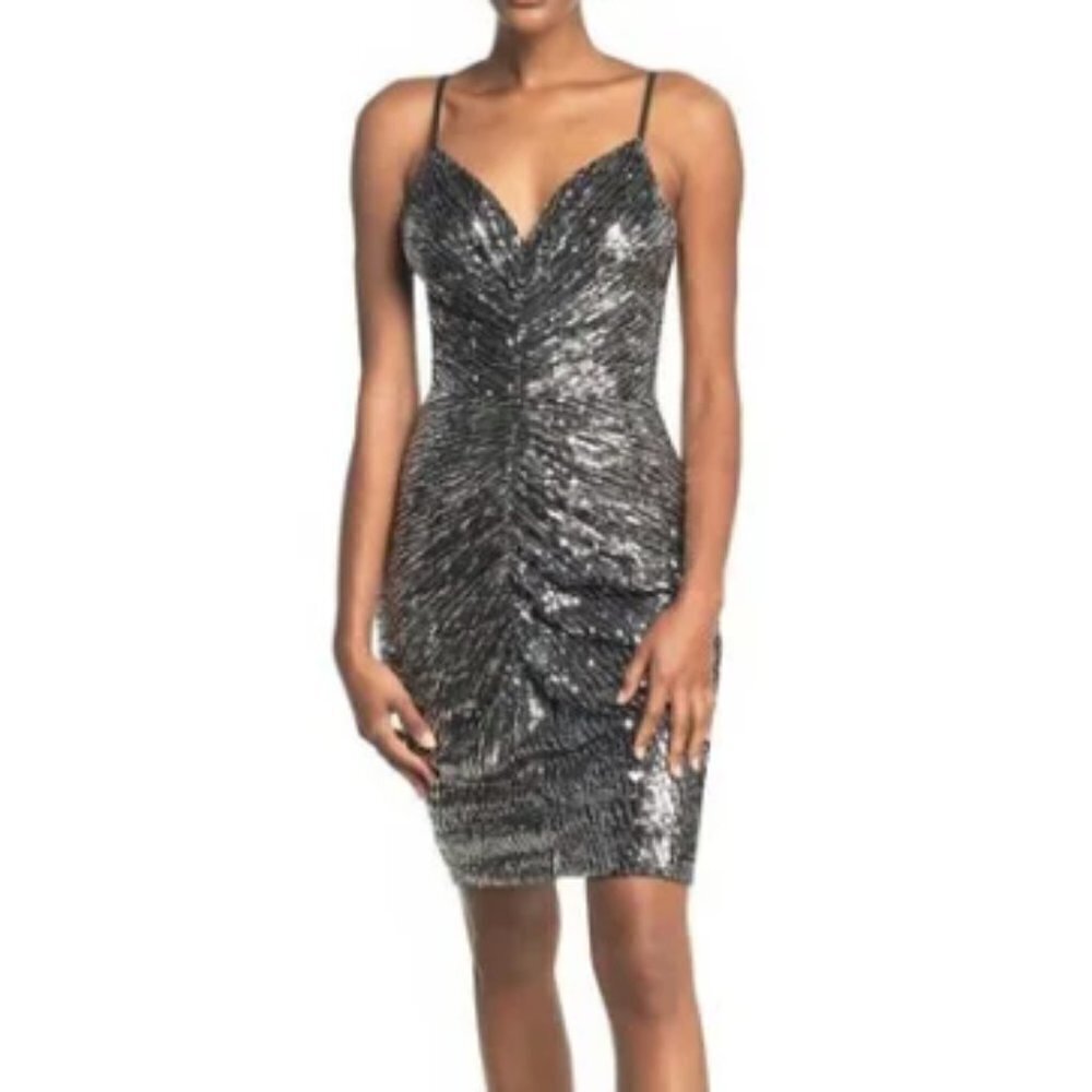 Dress The Population Viviane Sequin Dress in Black & Silver sz XS